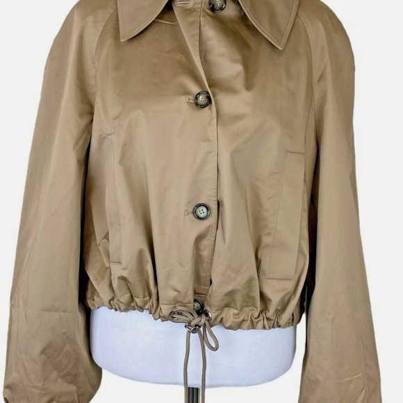New INC Drawstring Button Front Wing Collar Tan Trench Jacket Shoulder F… - Picture 11 of 11